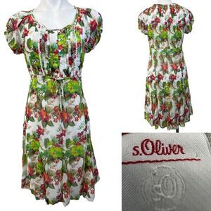 S.Oliver Dress Women's Size 6 floral lightweight‎ cap sleeve drawstring waist